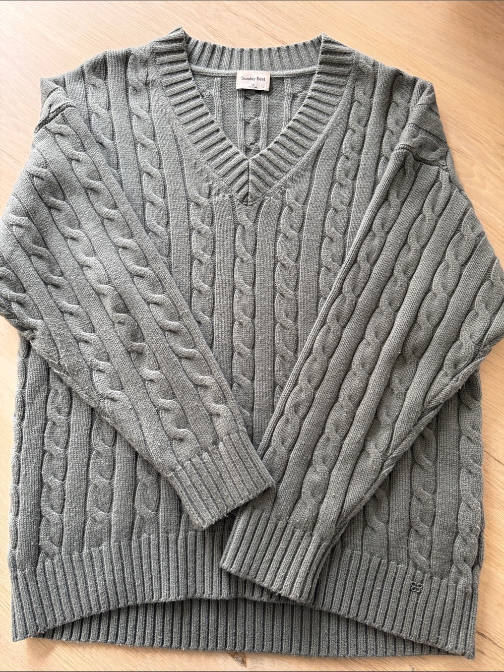 Sunday Best Sage Green Cable-Knit V-Neck Sweater